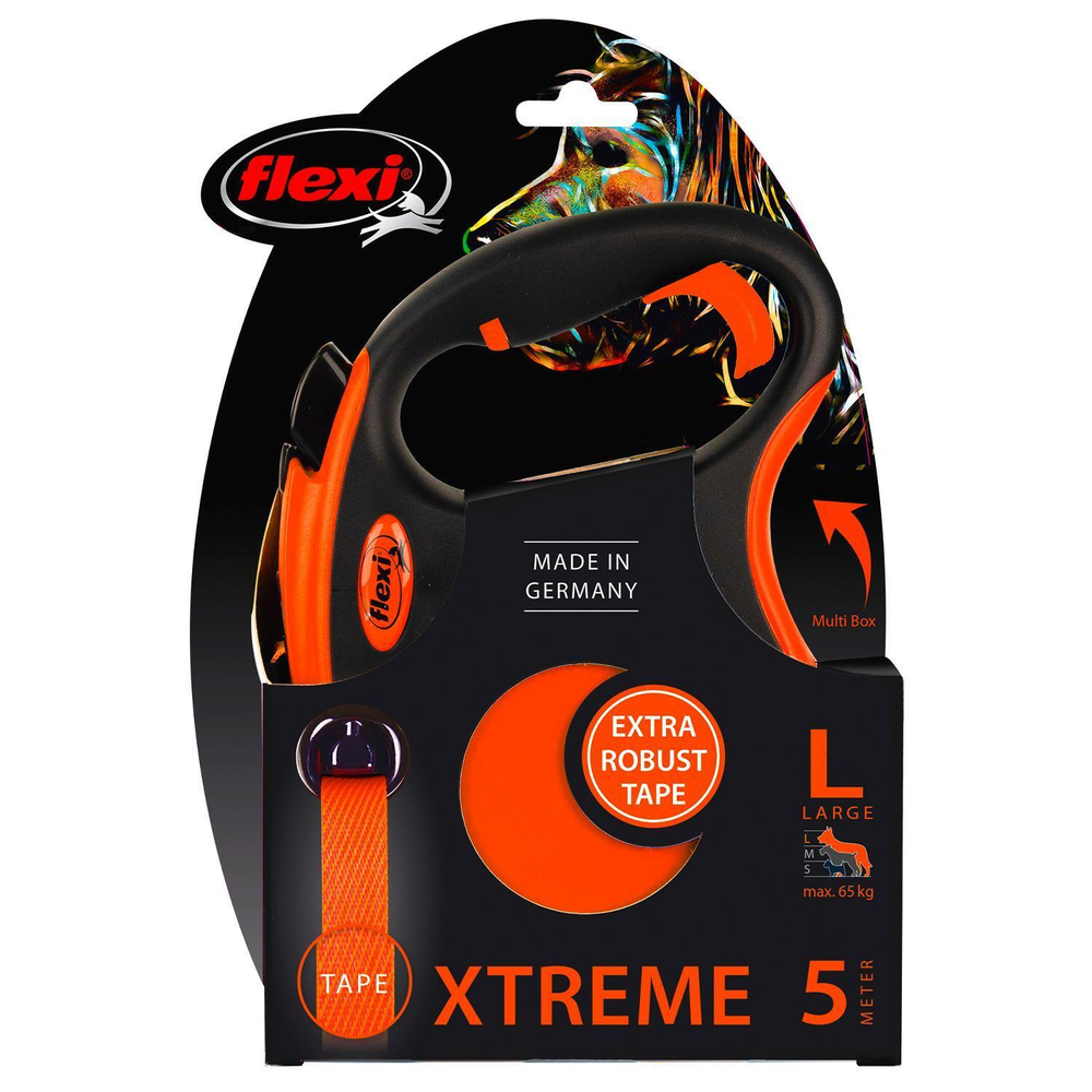 FLEXI рулетка Xtreme M ремень 5 м до 35 кг, черный/оранжевый
