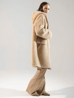 Шуба из 100% шерсти мериноса, бежевая, Severina