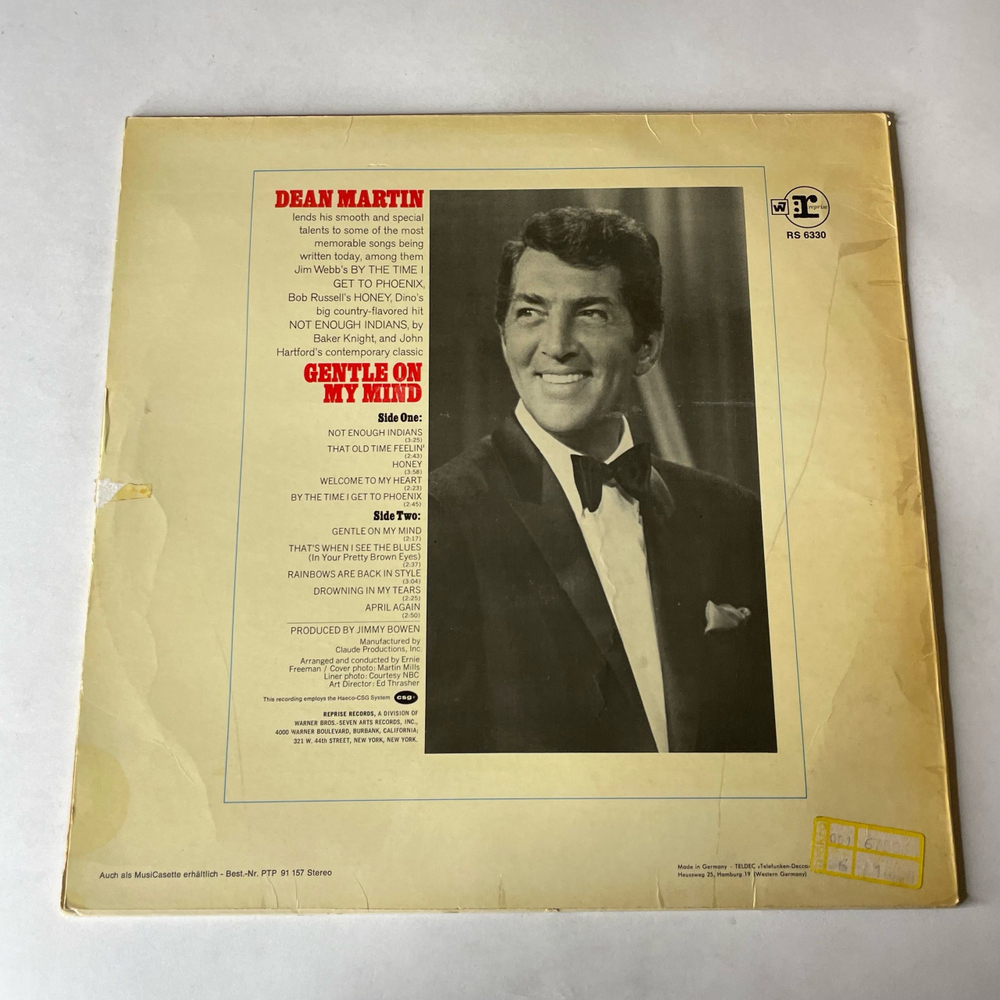 Винтажная виниловая пластинка LP Dean Martin Gentle On My Mind (Германия 1968)