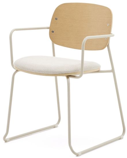 Стул Meli с подлокотниками с сиденьем из бежевого шенилла и бежевыми металлическими ножками