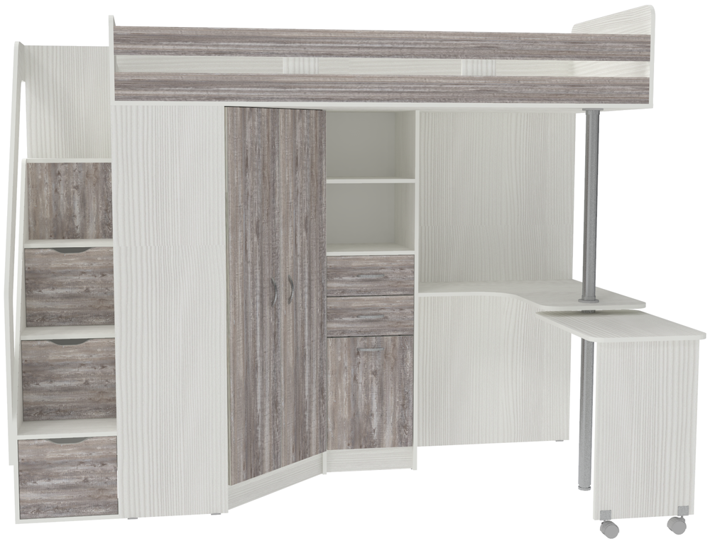 Кровать-чердак КарИВи Мийа Белое Дерево Бетон