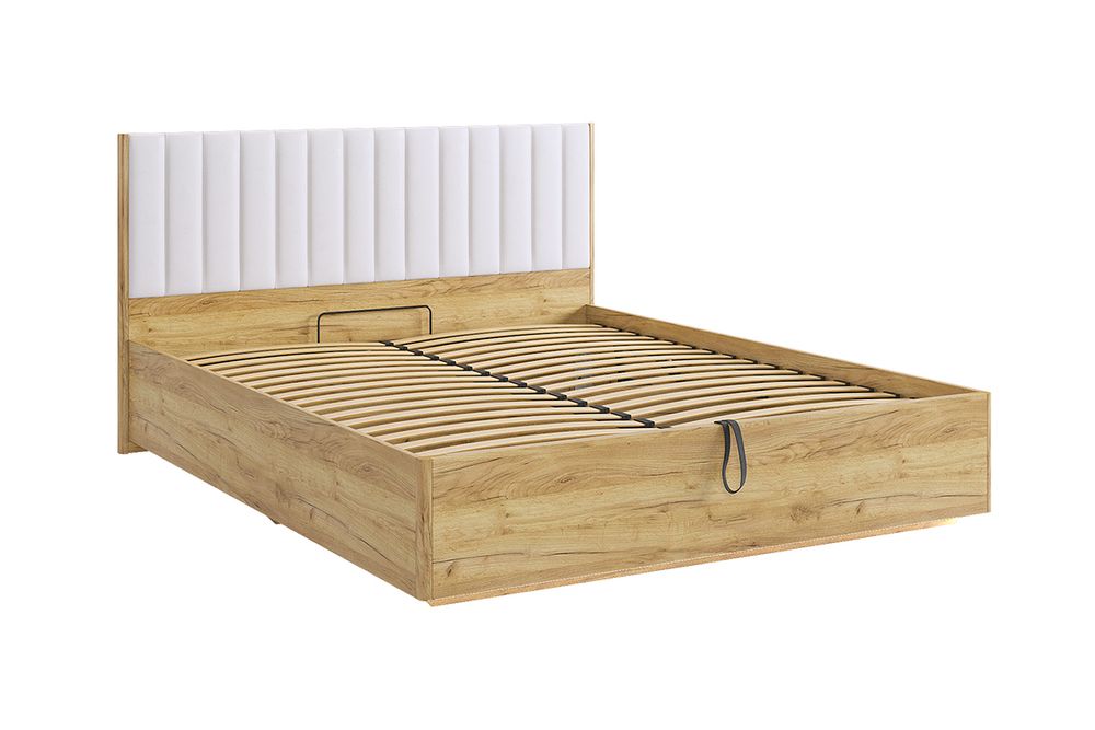 Кровать Адам с подъемным механиз (Дуб крафт золотой/Белоснежный) экокожа 160*200 см, Мебельсон