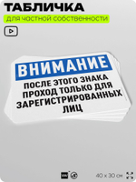 Табличка для частной территории "После этого знака проход только для зарегистрированных лиц", на дом, для участка, организаций, 40х30 см, Silver Plane x Айдентика Технолоджи