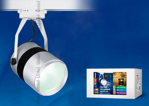 ULB-M05А-10W/NW SILVER Светильник светодиодный трековый. Мощность - 10 Вт. Световой поток — 700 Лм. Цвет свечения — белый. Степень защиты IP20. Диамет