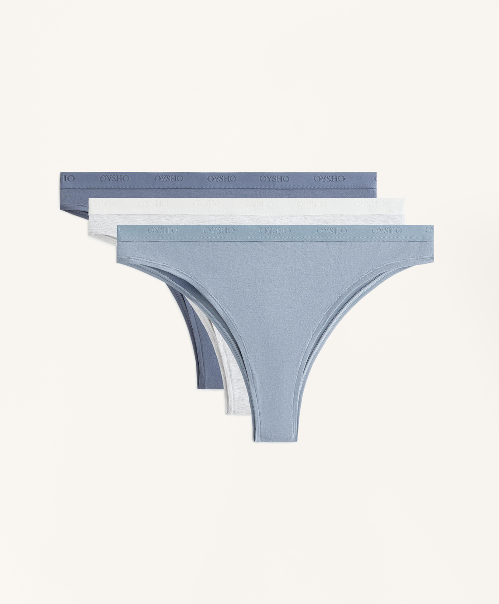 OYSHO Набор из 3 пар трусов-бразильяно из хлопковой смеси, синий
