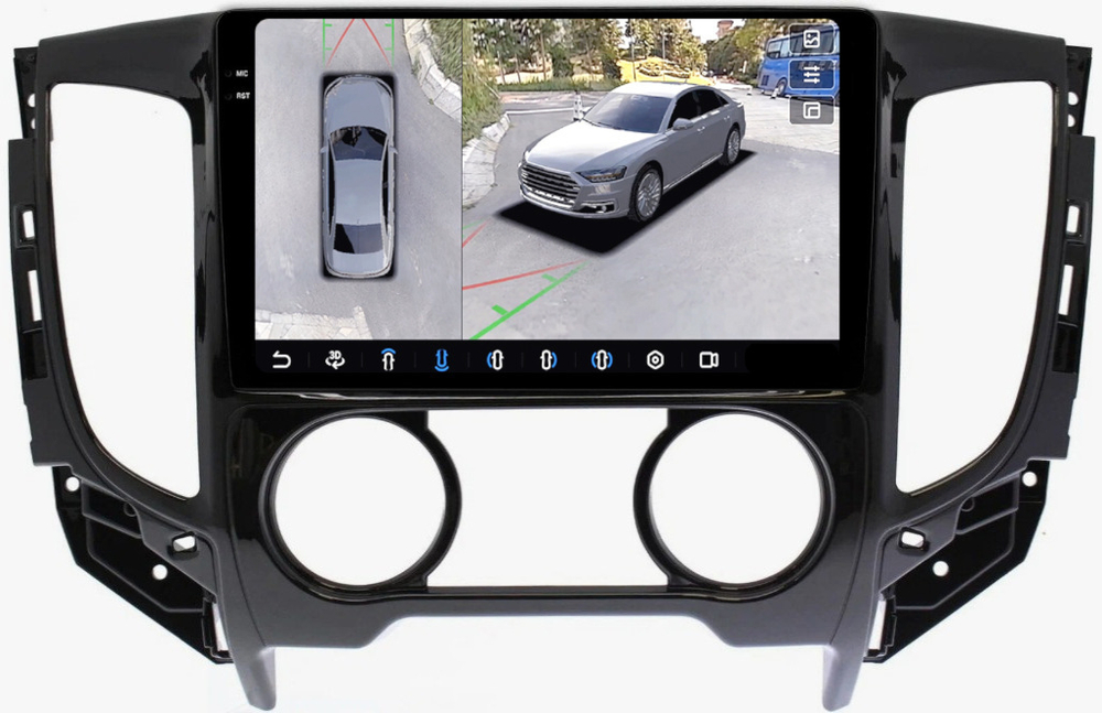 Магнитола для Mitsubishi L200 5 2015-2024 (кондиционер), FIAT Fullback - FarCar BX3075M-360 монитор 9.5" 2K QLED на Android 13, 6Гб+128Гб, CarPlay, 4G SIM-слот, 4 камеры в комплекте