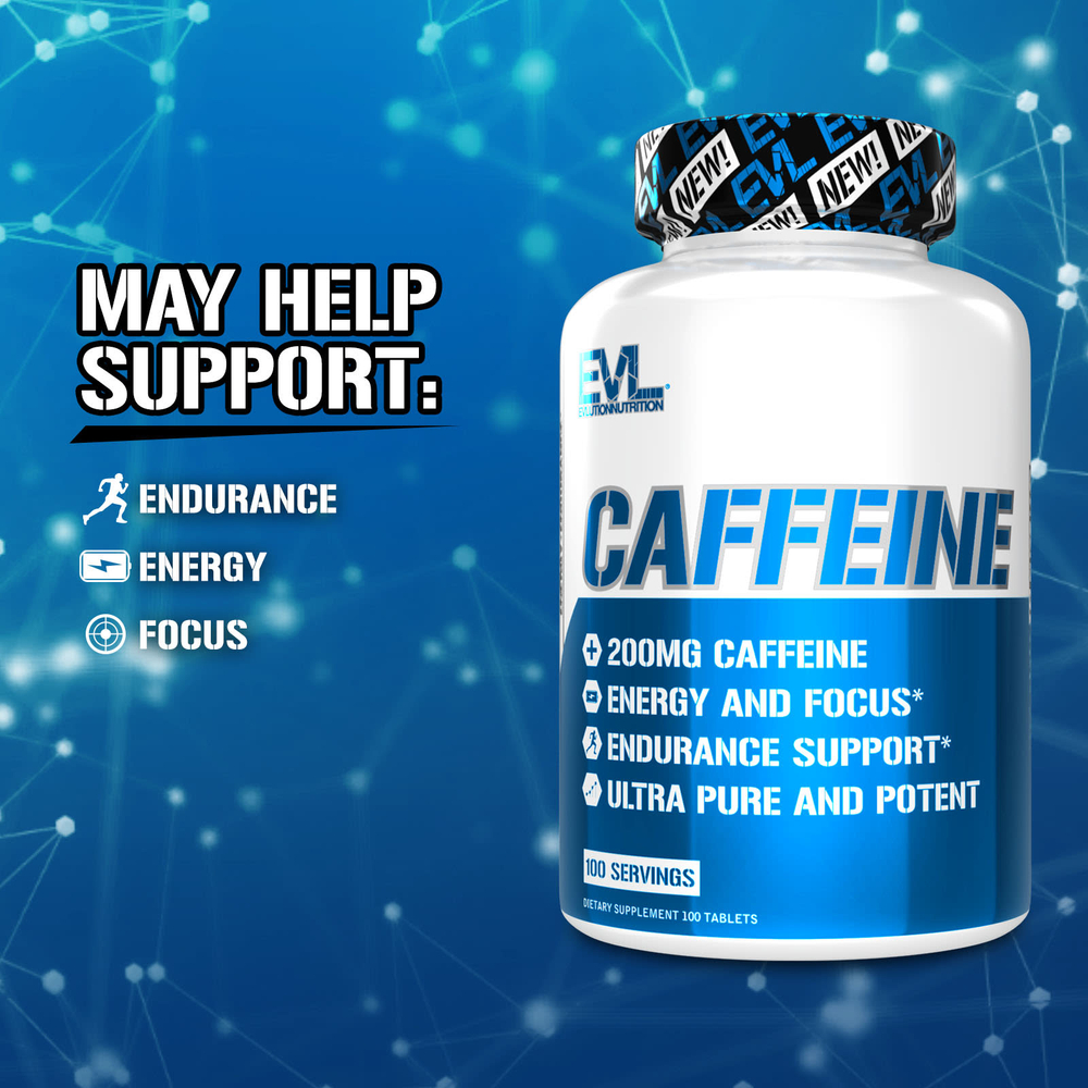 EVLution Nutrition, Кофеин, 200 мг, 100 таблеток