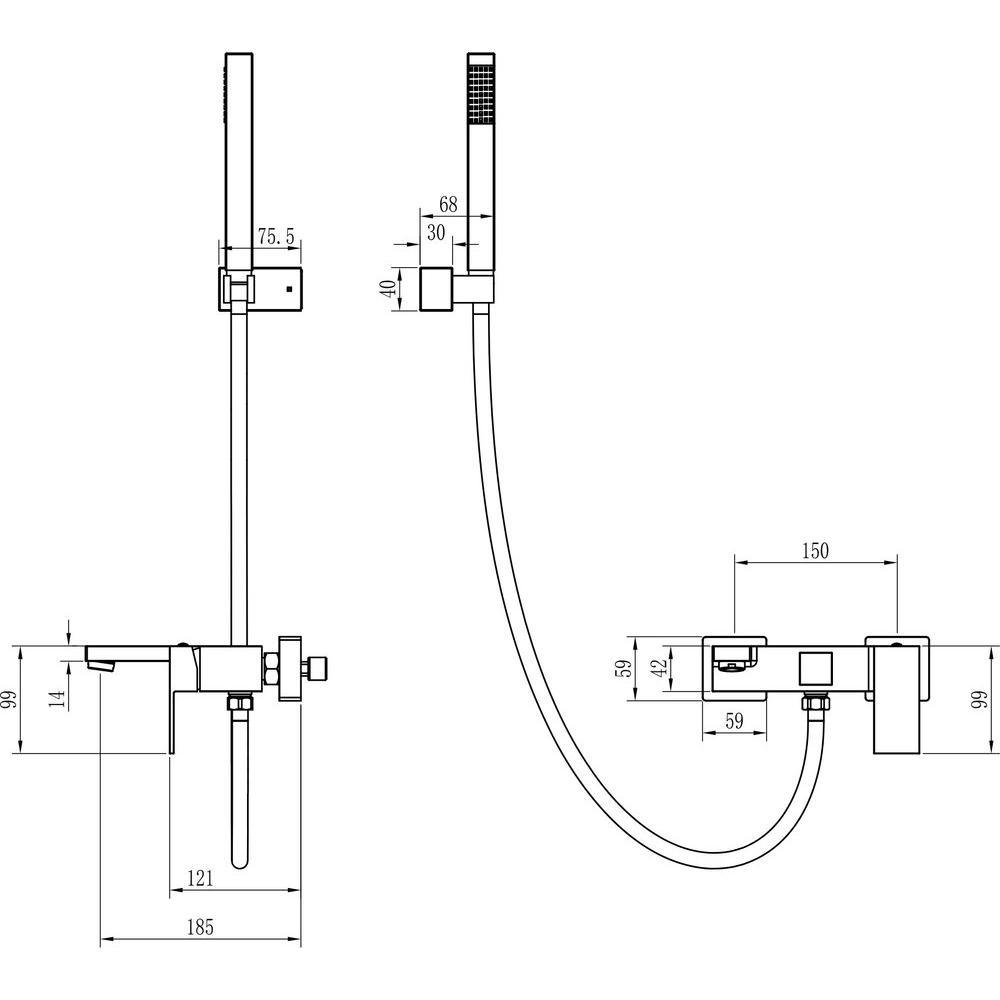 Смеситель для ванны с душем Boheme Qubic 473-G shinny gold