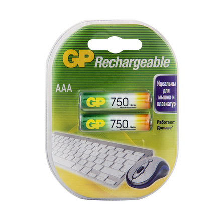 Аккумулятор GP Rechargeable 75AAAHC-2DECRC2, Ni-MH, типоразмер АAА, 750 мАч, 1,2 В, 2 шт