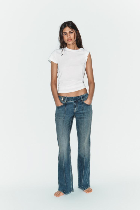 ZARA ДЖИНСЫ TRF BOOTCUT С НИЗКОЙ ПОСАДКОЙ, СИНИЙ