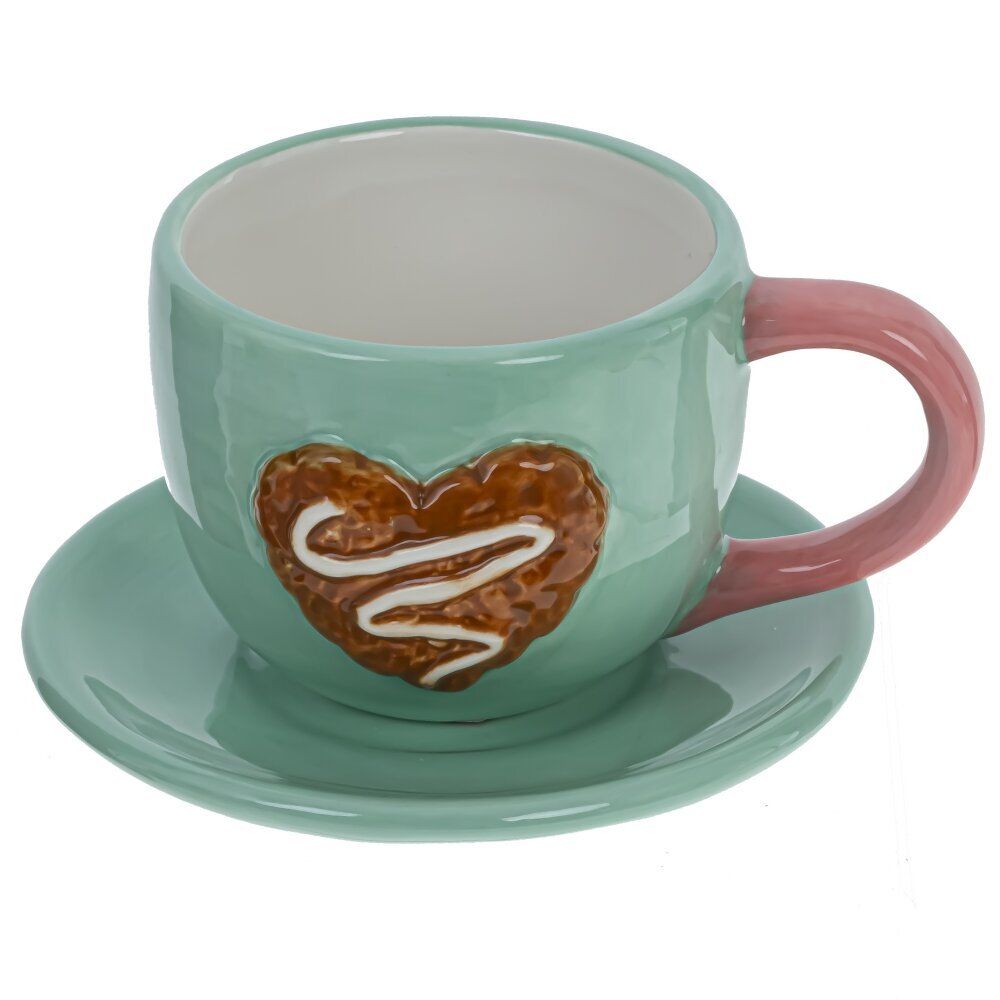 GAEM Чашка с блюдцем "Пряничное сердце", 250 мл, L14 W12,5 H7,5 см, 2в.