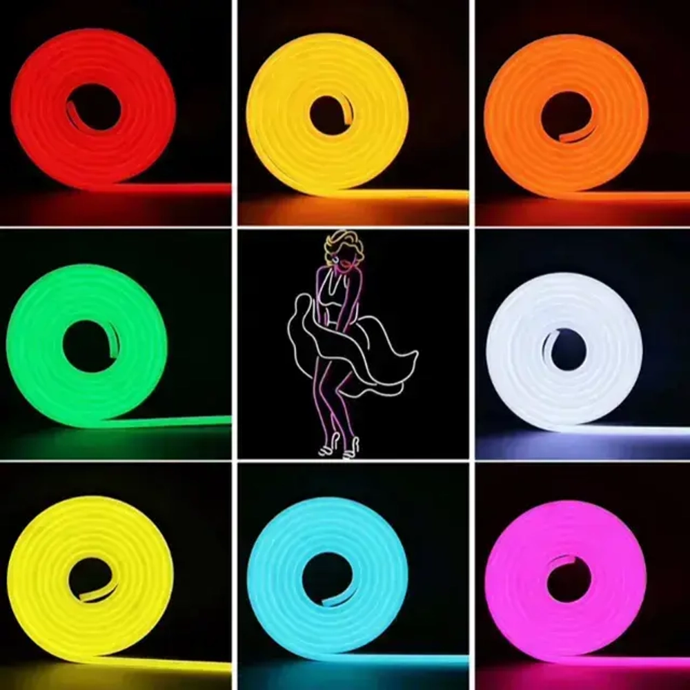 Светодиодная лента теплый белый, 5м, 12В, IP65, 120 LED/m + блок питания 220В, гибкий неон, неоновая подсветка.