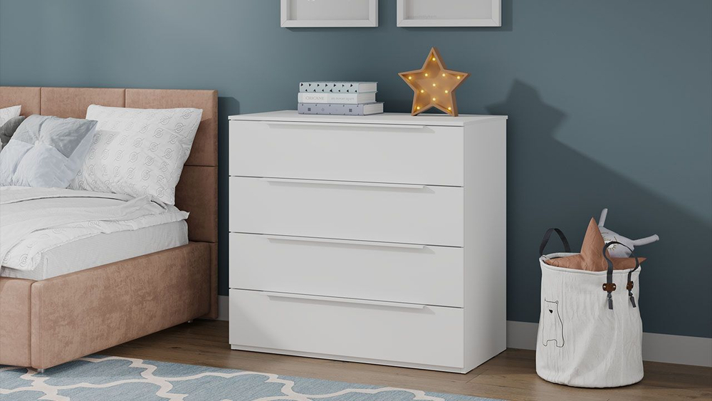 Комод для одежды с ящиками Белый Жемчуг/Белый софт 4 ящика 90х45х84 см