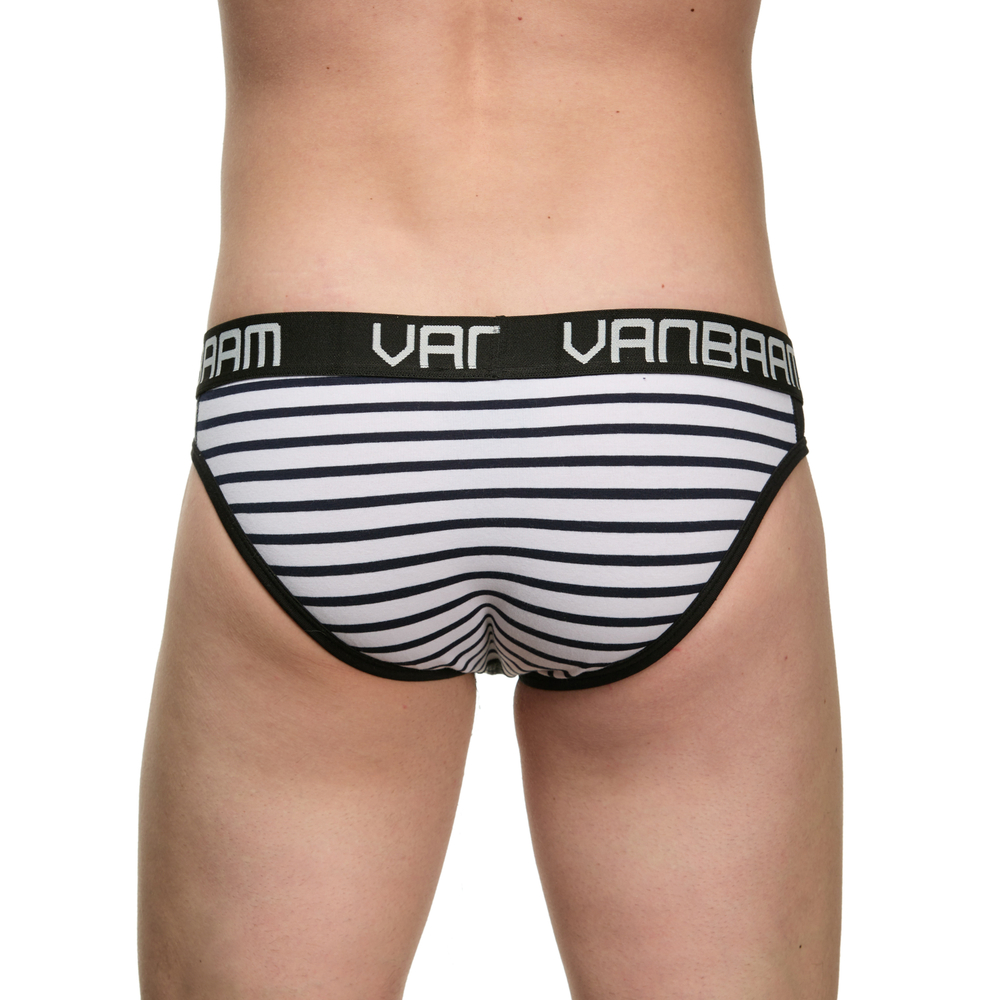 Мужские трусы слипы белые в полоску с черной вставкой Van Baam VB50062