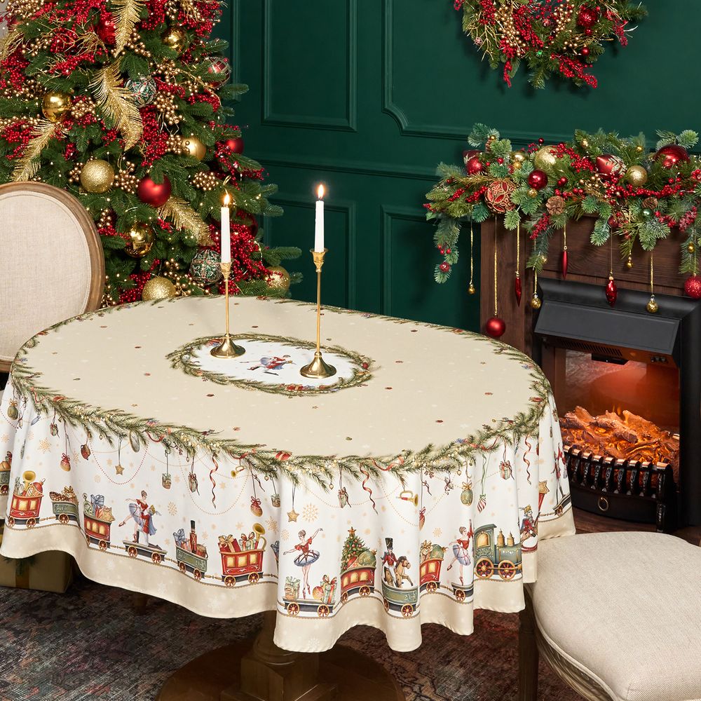 СКАТЕРТЬ ОВАЛЬНАЯ "ЩЕЛКУНЧИК" ,140Х180СМ ,БЕЖЕВЫЙ, 100% ХЛОПОК ,ТВИЛ