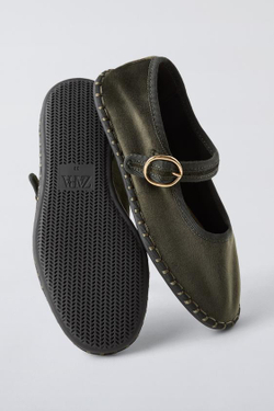 ZARA БАЛЕТКИ ИЗ БАРХАТА, ЗЕЛЕНЫЙ