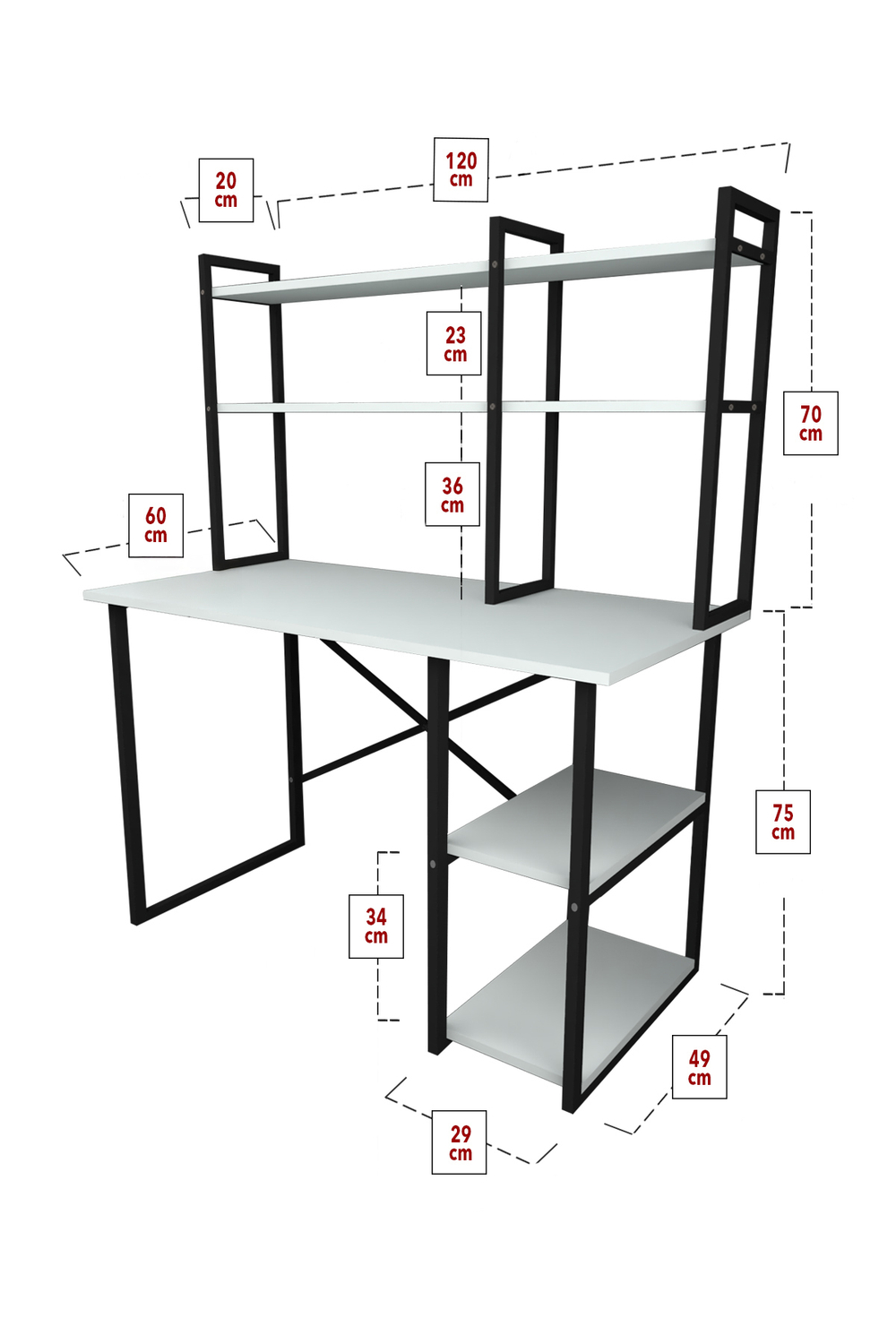 Стол письменный с настольной полкой 120х60 - белый