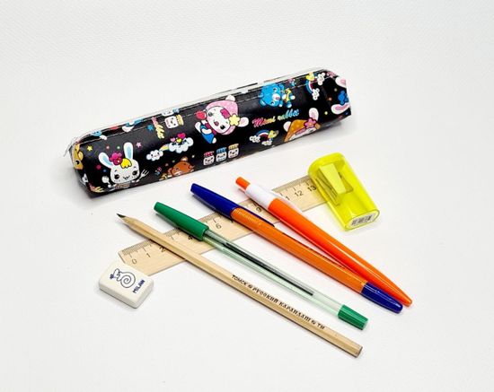 Школьный пенал с 2 отделениями, сиреневый, 11 предметов