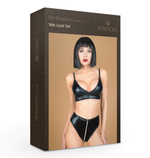 Комплект лиф и трусики с молнией Le Frivole wet look черный 2XL/3XL