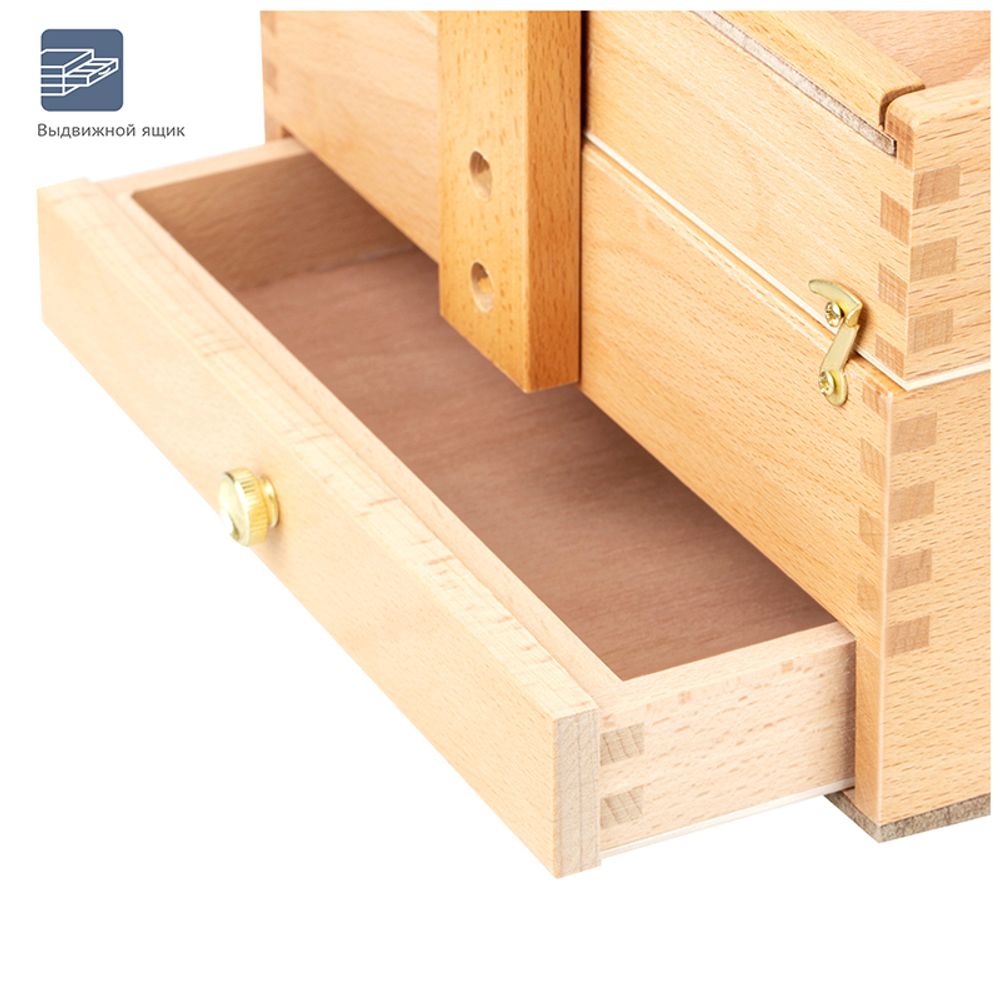 Ящик художника большой с ячейками для кистей и красок Гамма "Студия", 36*23,5*15см, бук