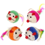 Игрушка - мышка для кошек «ЦЕПКИЕ ЛАПКИ», канатная с пёрышками, микс 4 цвета, 8*6см (пакет с хедером)