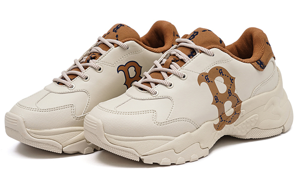 MLB Big Ball Chunky Chunky Dia Monogram retro printed low-cut daddy shoes for men and women the same beige