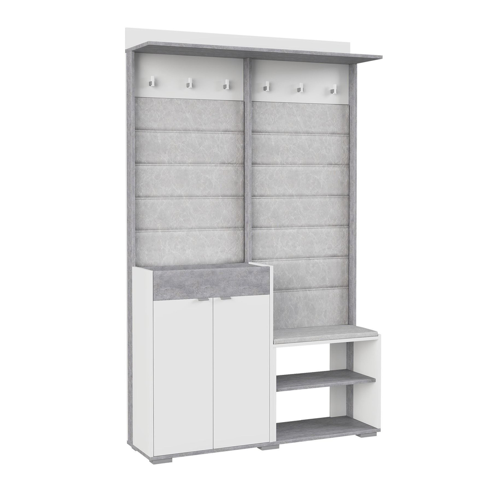 Прихожая с вешалкой и полками Белое сияние/Цемент светлый Акцент №2 120х32х196 см