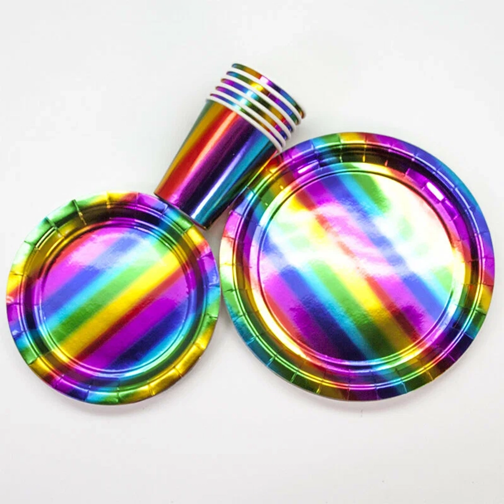 Тарелки бумажные «Радужный перелив», 17 см/ 23 см, 6 шт