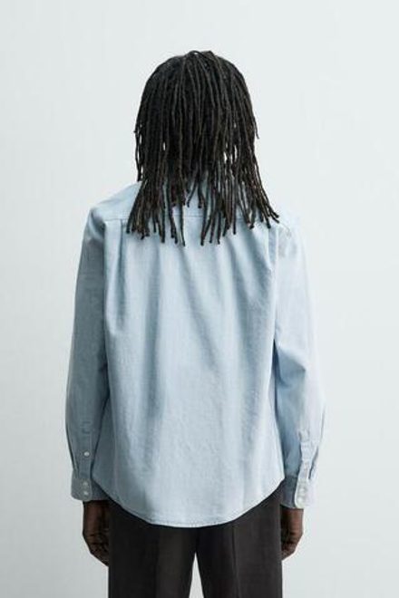 ZARA X AARON LEVINE РУБАШКА ЖАККАРДОВЫЙ ДЕНИМ, ГОЛУБОЙ