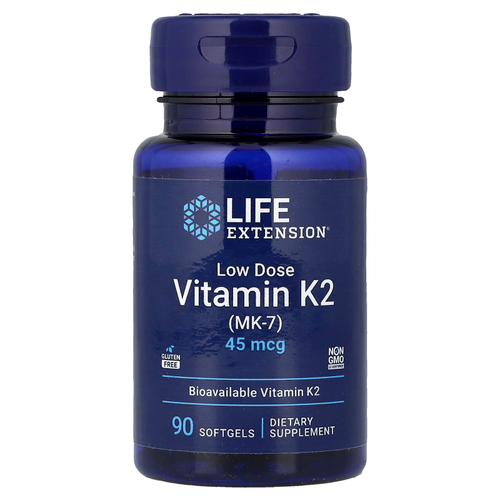 Life Extension, небольшая доза витамина К2 (МК-7), 45 мкг, 90 мягких желатиновых капсул