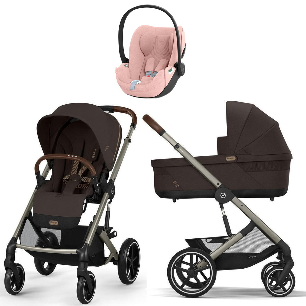 Коляска Cybex Balios S Lux TPE complete Cloud T Peach Pink Plus 3 в 1 Chocolate Brown с дождевиками