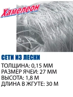 Сетеполотно Standart леска 0,15 мм, яч. 27 мм, высота 1,8 м