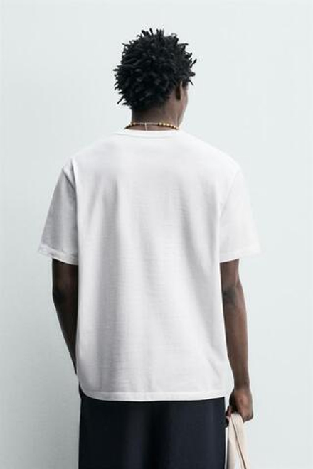 ZARA ФУТБОЛКА С МОРСКОЙ ВЫШИВКОЙ, ЖЕЛТОВАТО-БЕЛЫЙ