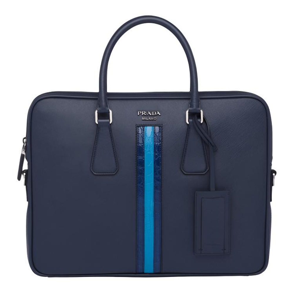 PRADA Casual Crocodile Leather Briefcase, Laptop Bag Men"s Baltic Sea Blue/Cornflower Blue