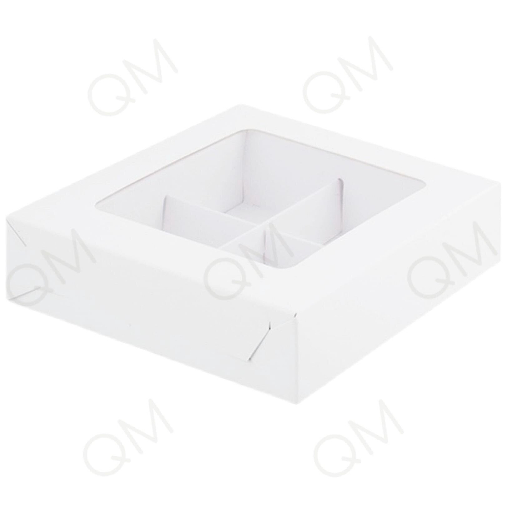 Коробка для 4 конфет с пластиковой крышкой 120*120*30 мм (белая), 10шт