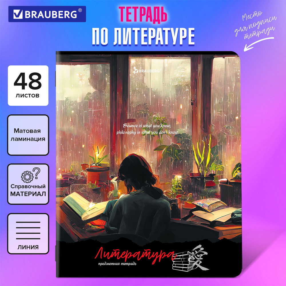 Тетрадь предметная ANIME GIRLS 48 л. матовая ламинация ЛИТЕРАТУРА линия подсказ BRAUBERG (20 штук в упаковке)
