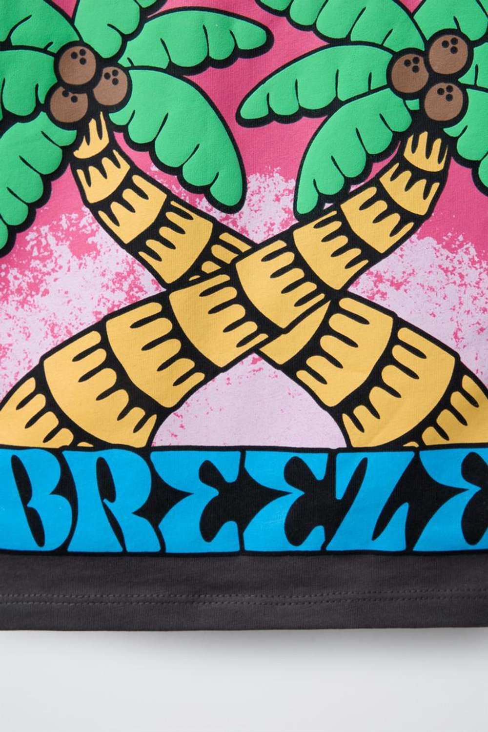 ZARA ФУТБОЛКА С ПРИНТОМ «ПАЛЬМЫ», АНТРАЦИТОВО-СЕРЫЙ