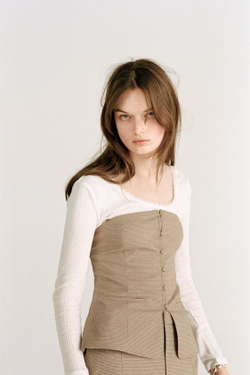 ZARA ТОП БЕЗ БРЕТЕЛЕЙ В КЛЕТКУ, БЕЖЕВО-КОРИЧНЕВЫЙ