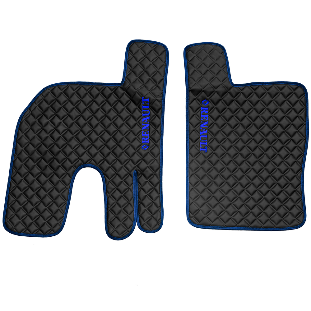 Ковры RENAULT T (автомат) (экокожа, черный, синий кант, синяя вышивка)