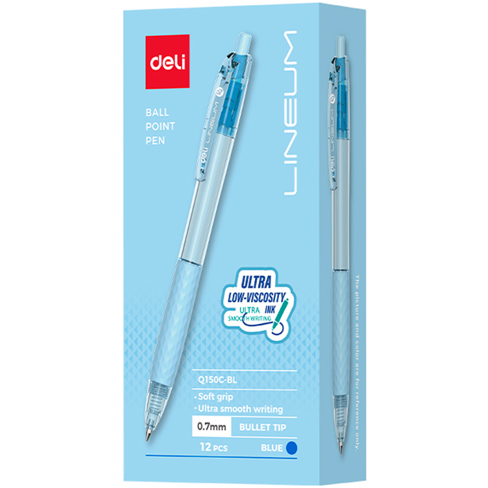 Ручка шариковая DELI "Lineum Q150C" автоматическая, 0,7 мм, корпус ассорти, синяя