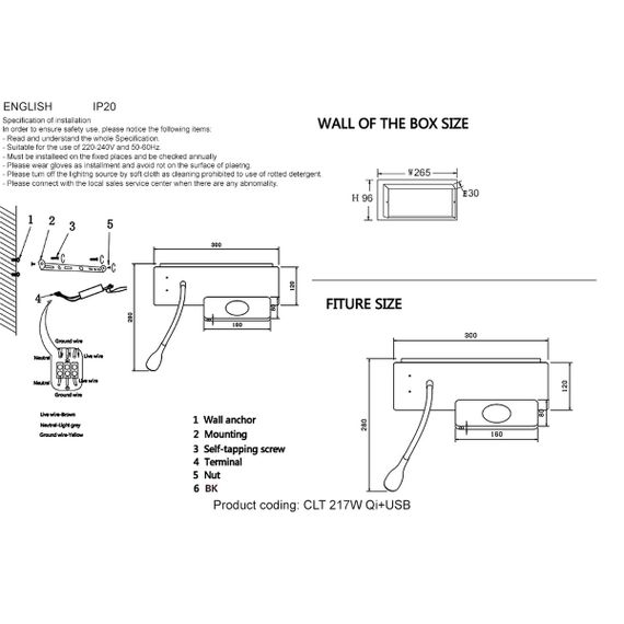 Бра Crystal Lux CLT 217W Qi+USB WH