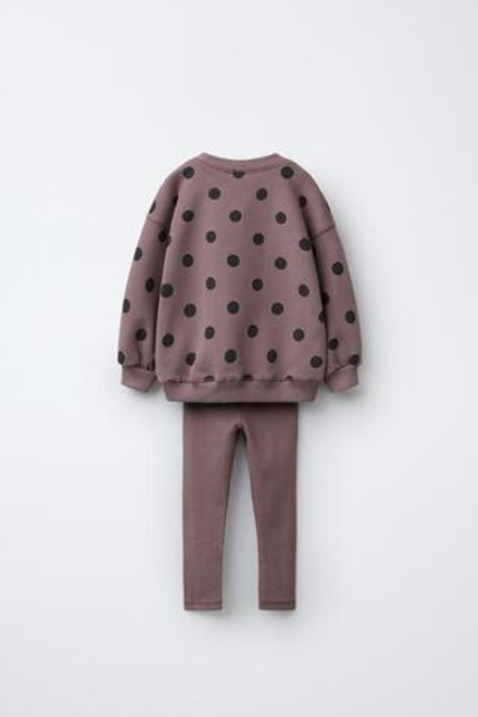 ZARA КОМПЛЕКТ ИЗ ТОЛСТОВКИ И ЛЕГИНСОВ С ПРИНТОМ В РУБЧИК, КОРИЧНЕВЫЙ