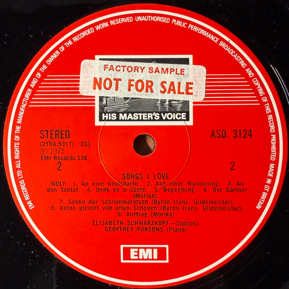 Elisabeth Schwarzkopf -Schubert, Schumann, Wolf ‎– Songs I Love (Англия 1975г.) Promo