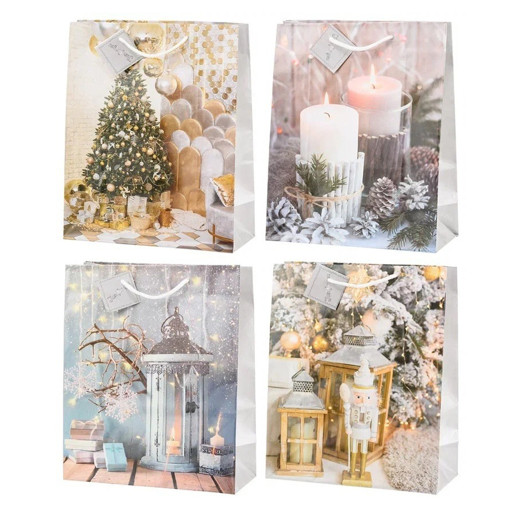 Подарочный пакет Basir, серия "Новогодний декор", бумажный, цветной с рисунком ассорти, размер 18*23*9 см