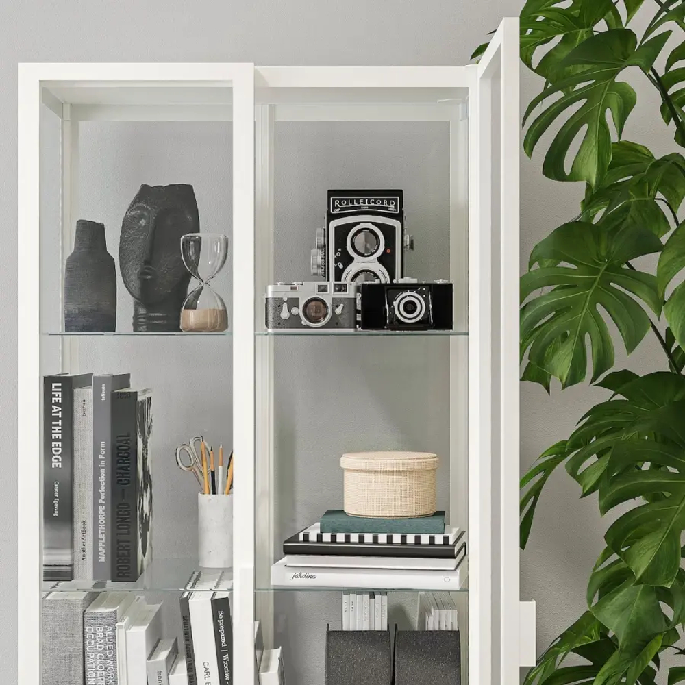 Шкаф состеклянными дверцами  - MILSBO IKEA/ МИЛСБО ИКЕА, 73x175х42 см, белый/прозрачный