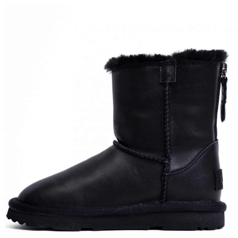 UGG Kids Classic Short Zip Leather Black
