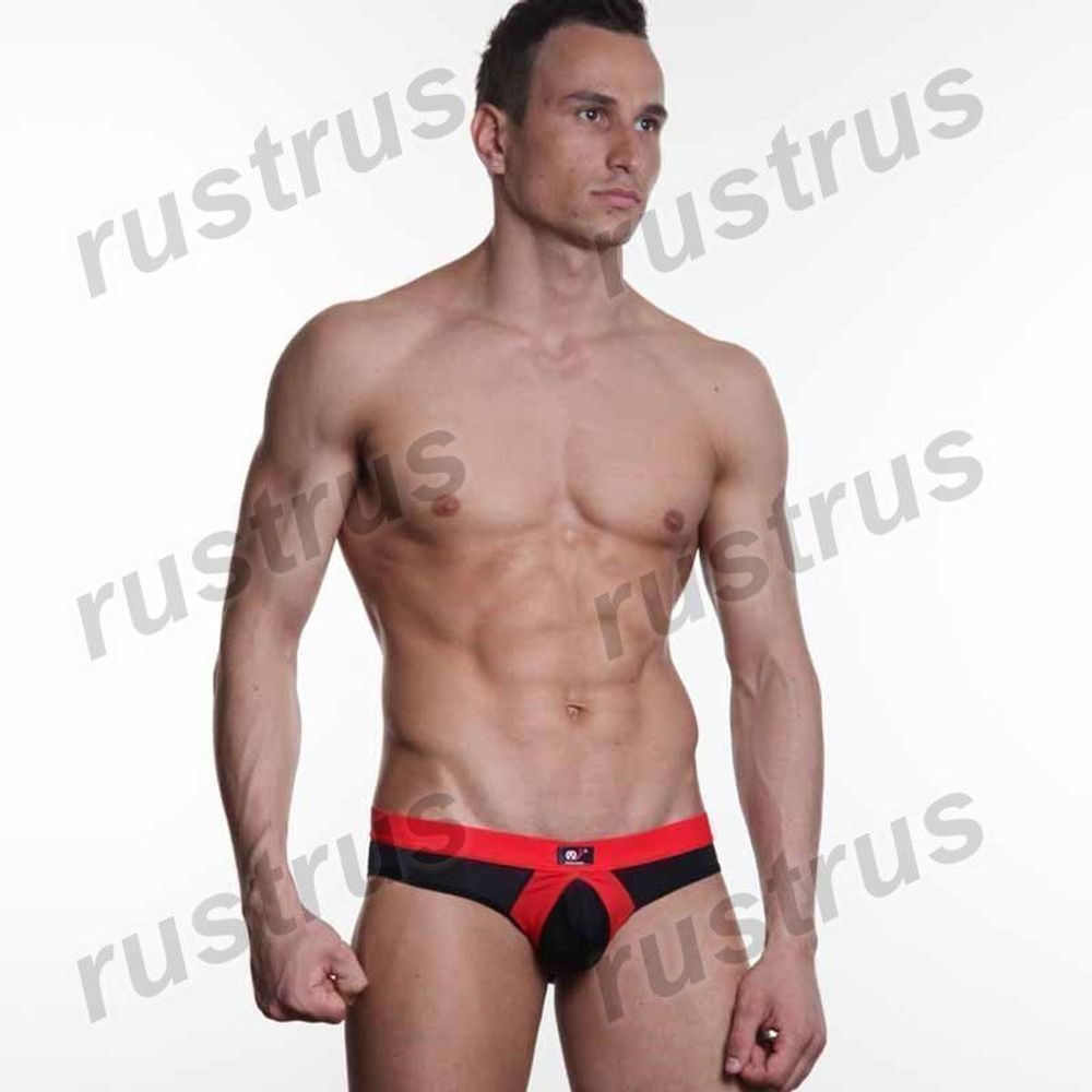 Мужские трусы брифы черные с красной резинкой WANGJIANG WG00028