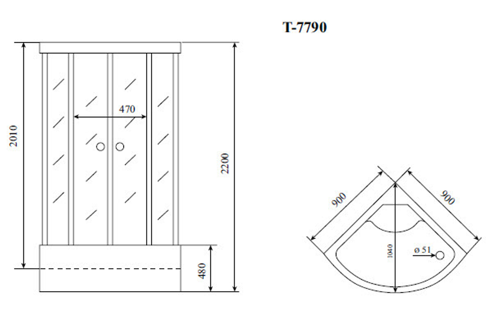 Душевая кабина Timo Lux 90*90*220  (T-7790)