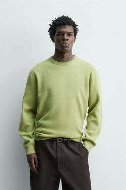 ZARA СВИТЕР ИЗ ШЕРСТИ И АЛЬПАКИ, ЛАЙМОВЫЙ