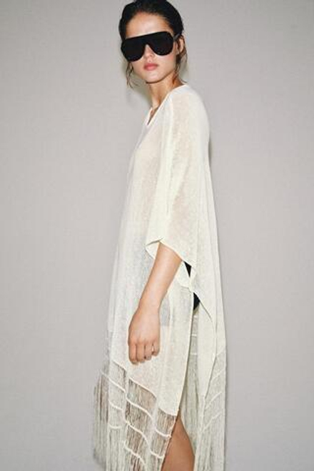 ZARA ВЯЗАНАЯ ТУНИКА С БАХРОМОЙ, СВЕТЛЫЙ ЭКРЮ
